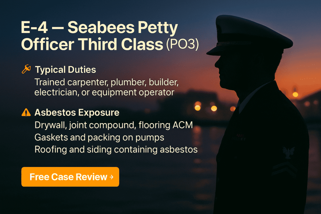 E-4 - Seabees Petty Officer Third Class Asbestos Exposure - Mesotheliomahelp.center