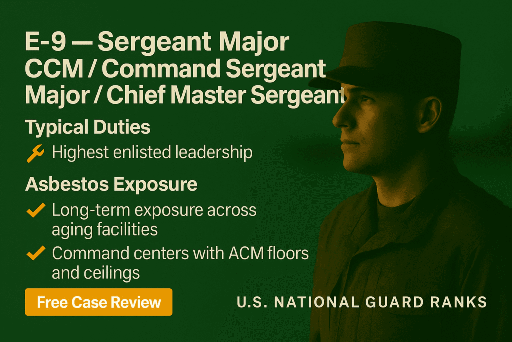 E-9 – Nat Guard Sergeant Major – Command Sergeant Major – Chief Master Sergeant Asbestos Exposure - Mesotheliomahelp.center