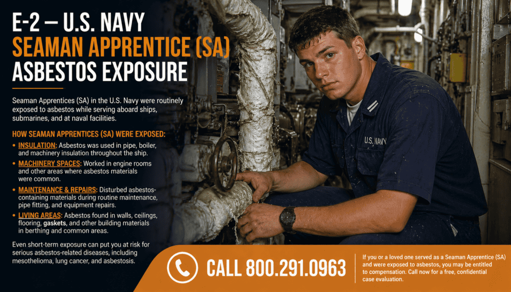 E-2 – Navy Seaman Apprentice (SA) Asbestos Exposure Mesothelioma Lawsuit