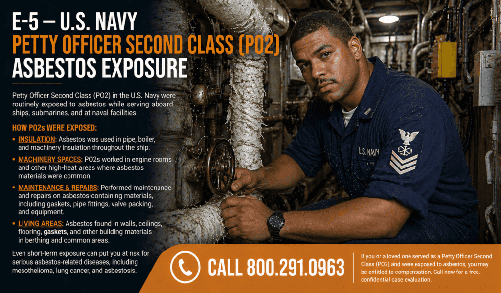 E-5 – Navy Petty Officer Second Class (PO2) Asbestos Exposure Mesothelioma Lawsuit