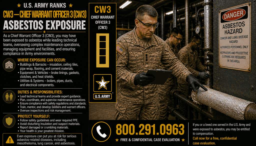 CW3 – Army Chief Warrant Officer 3 Asbestos Exposure Mesothelioma Lawsuit