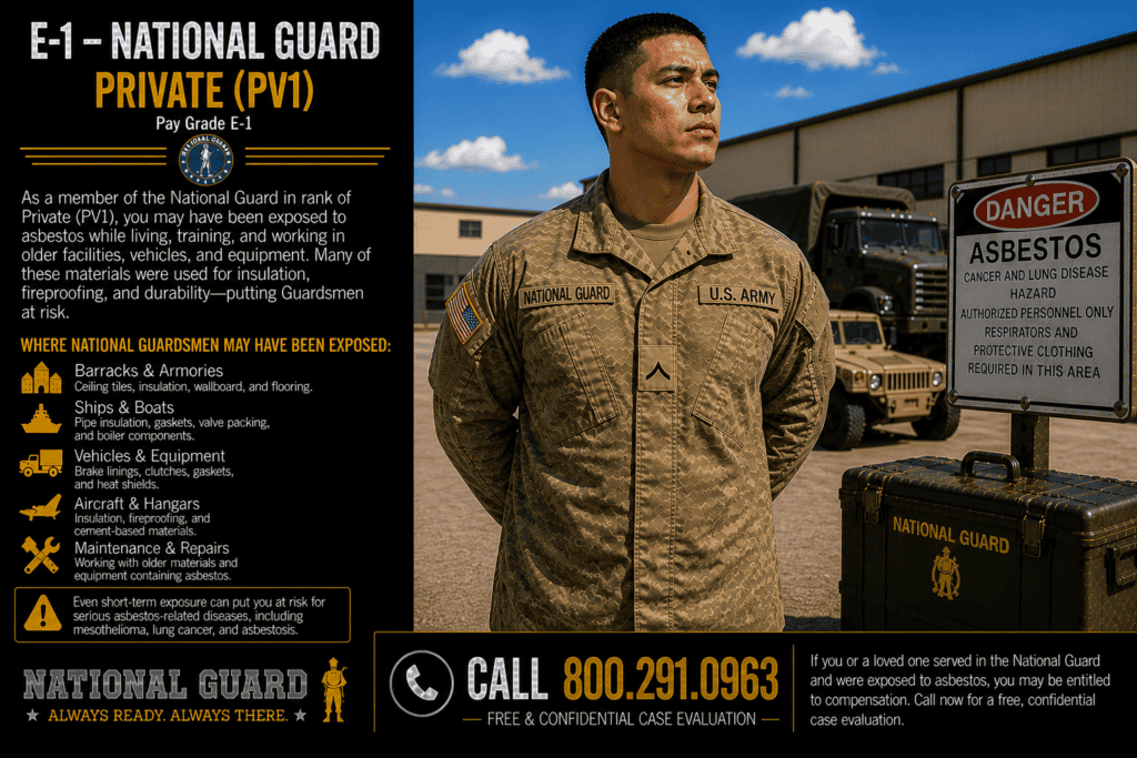E-1 – National Guard Private Airman Basic (AB) Asbestos Exposure Mesothelioma Lawsuit Claim