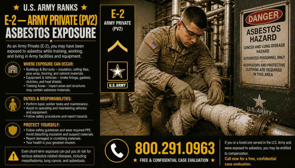 E-2 – Army Private (PV2) Asbestos Exposure Mesothelioma Lawsuit