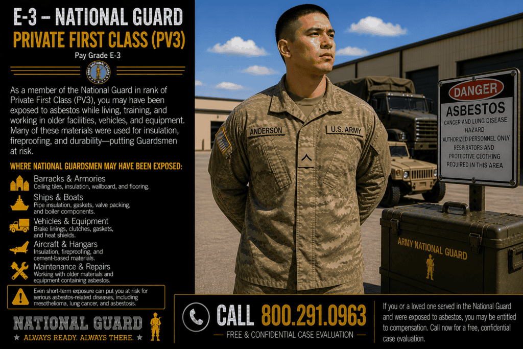 E-3 – National Guard Private First Class – Airman First Class Asbestos Exposure Mesothelioma Lawsuit