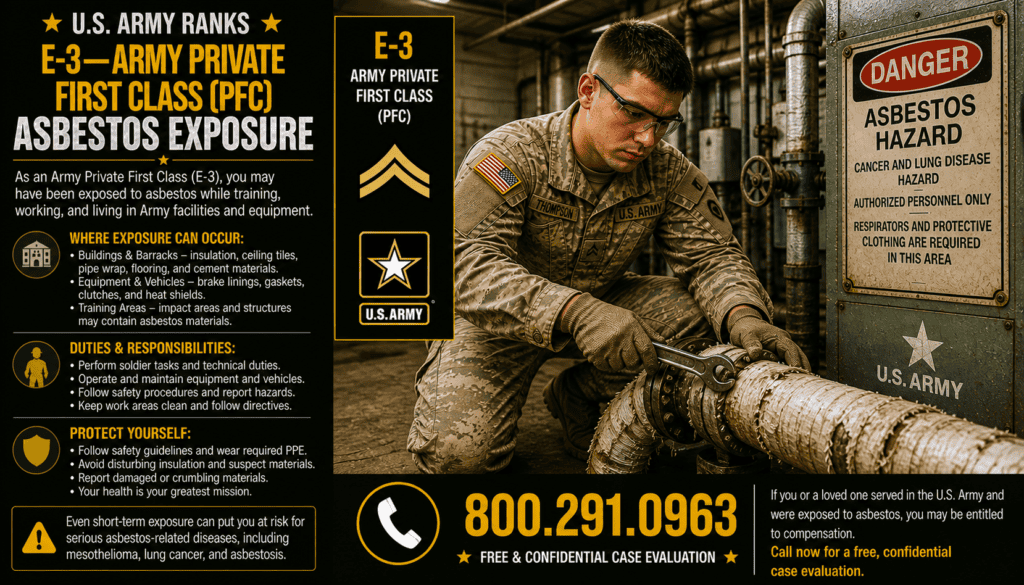 E-3 — Army Private First Class (PFC) Asbestos Exposure Mesothelioma Lawsuit
