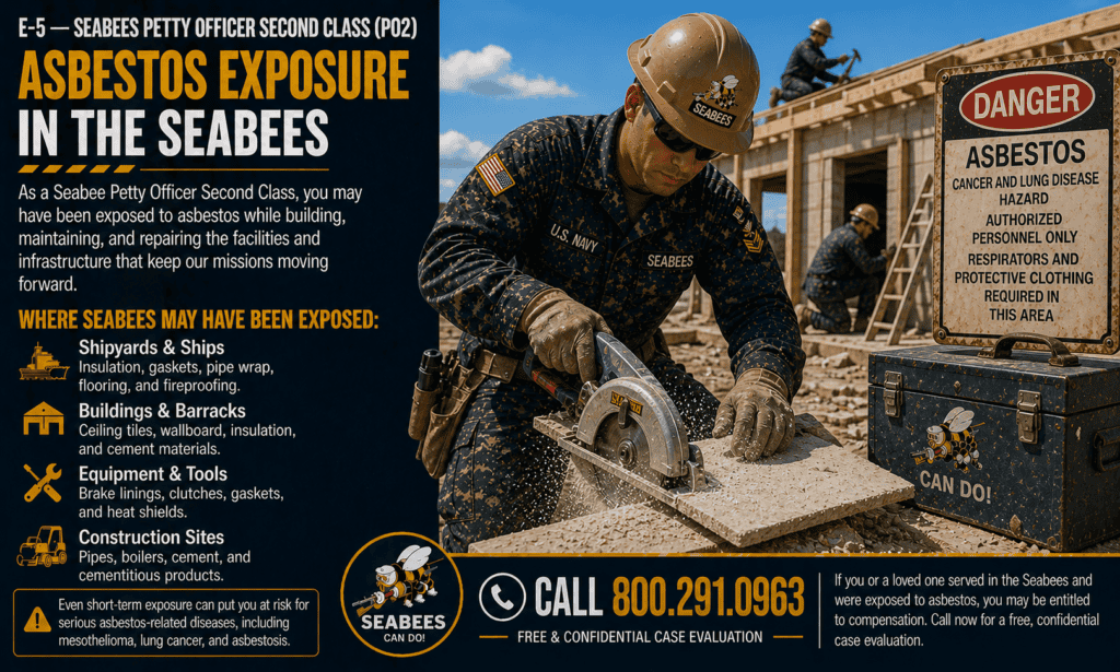 E-5 — Seabees Petty Officer Second Class (PO2) Asbestos Exposure Mesothelioma Lawsuit