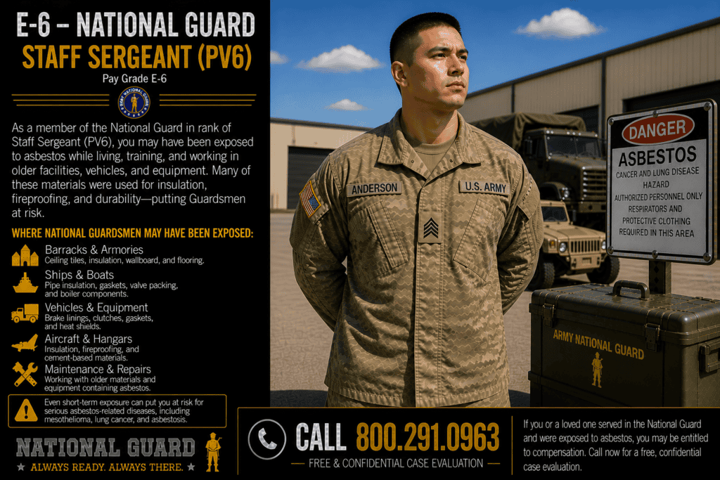 E-6 – Nat Guard Staff Sergeant – Technical Sergeant Asbestos Exposure Mesothelioma Lawsuit