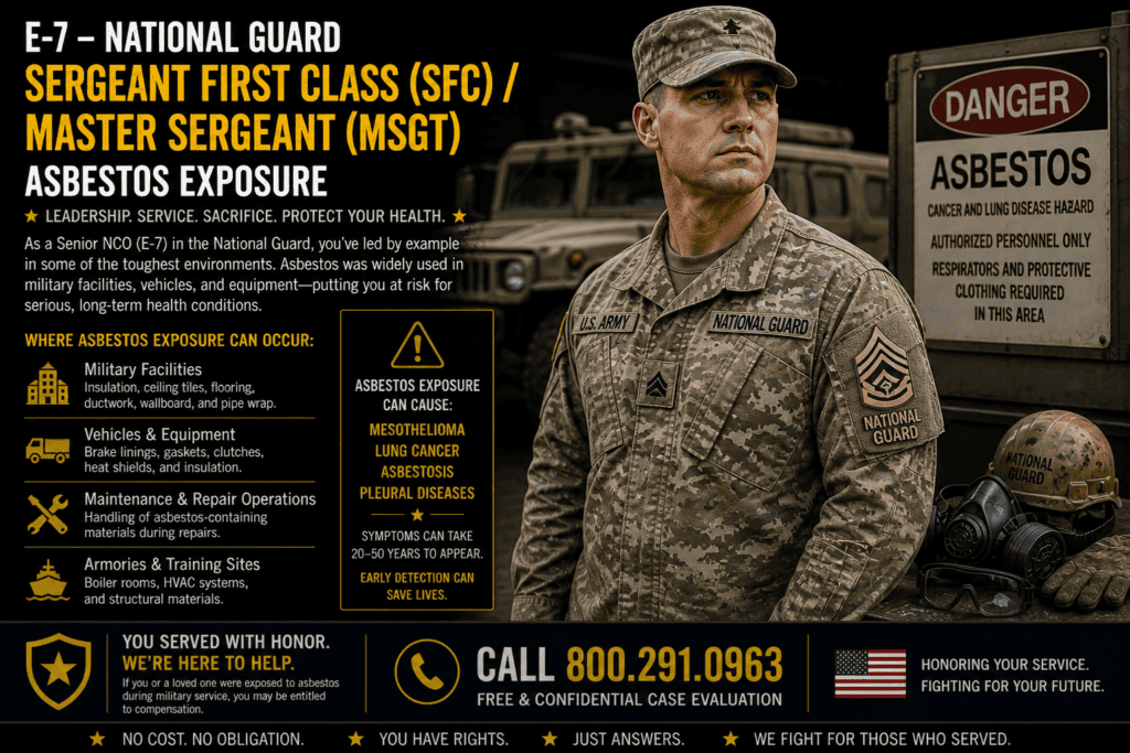 E-7 – Nat Guard Sergeant First Class (SFC) Master Sergeant (MSgt) Mesothelioma Lawsuit