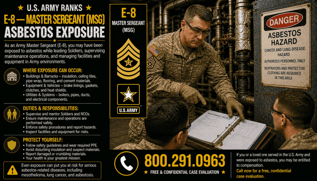 E-8 – Army Master Sergeant (MSG) – First Sergeant (1SG) Asbestos Exposure Mesothelioma Lawsuit