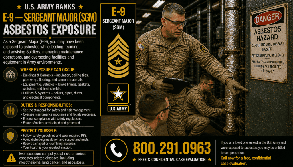 E-9 -Army Sergeant Major (SGM) – Command Sergeant Major (CSM) Asbestos Exposure Mesothelioma Lawsuit