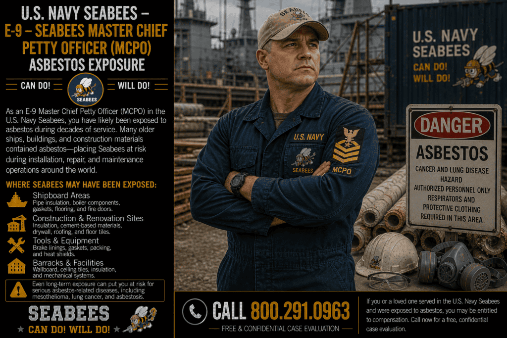 E-9 – Seabees Master Chief Petty Officer (MCPO) Asbestos Exposure Mesothelioma Lawsuit