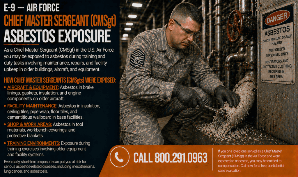 E-9 — Air Force Chief Master Sergeant (CMSgt) Asbestos Exposure Mesothelioma Lawsuit