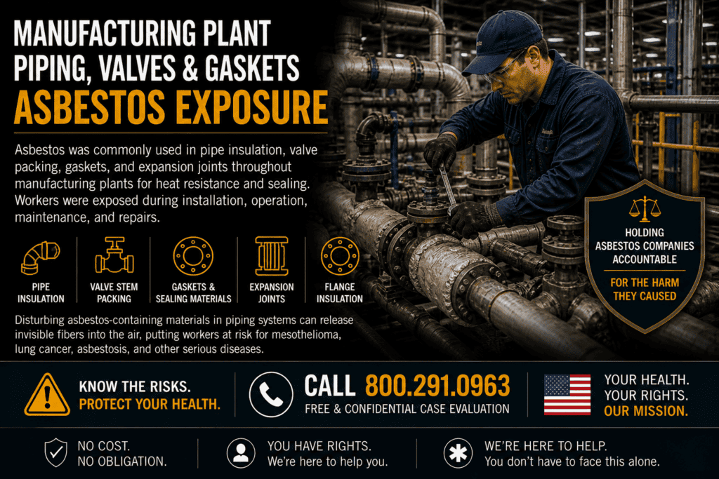 Manufacturing Plant Piping, Valves & Gaskets Asbestos Exposure Mesothelioma Lawsuit