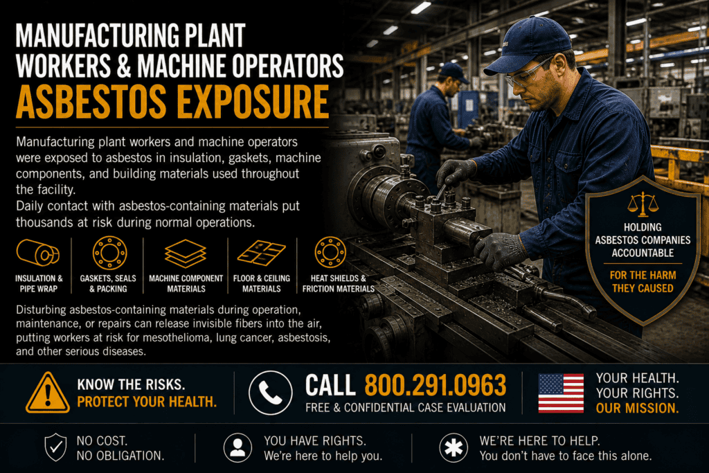 Manufacturing Plant Workers & Machine Operators Asbestos Exposure Mesothelioma Lawsiut