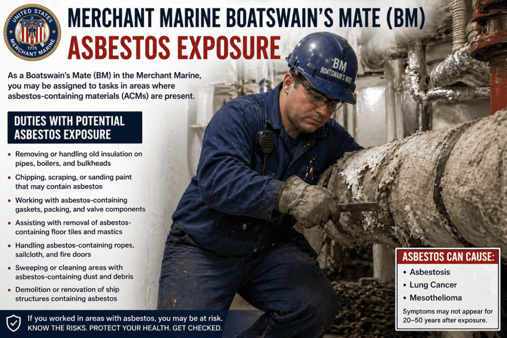 Merchant Marine Boatswain’s Mate (BM) Asbestos Exposure Mesothelioma Lawsuit Claim