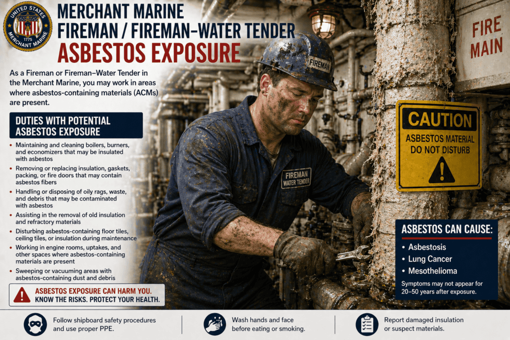 Merchant Marine Fireman - Fireman–Water Tender (FWT) Asbestos Exposure Mesothelioma Lawsuit