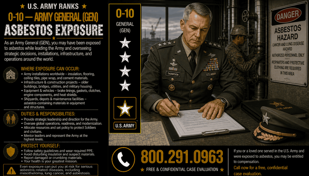 O-10 — Army General (GEN) Asbestos Exposure Mesothelioma Lawsuit