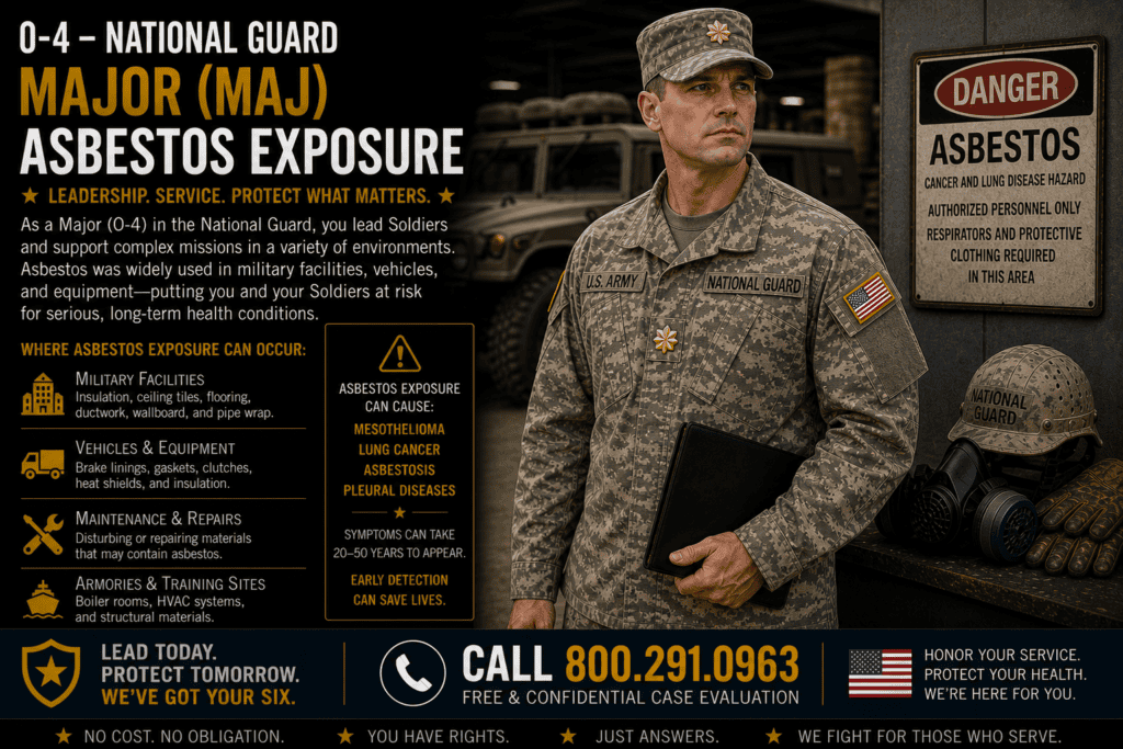 O-4 – Nat Guard Major (MAJ) Asbestos Exposure Mesothelioma Lawsuit