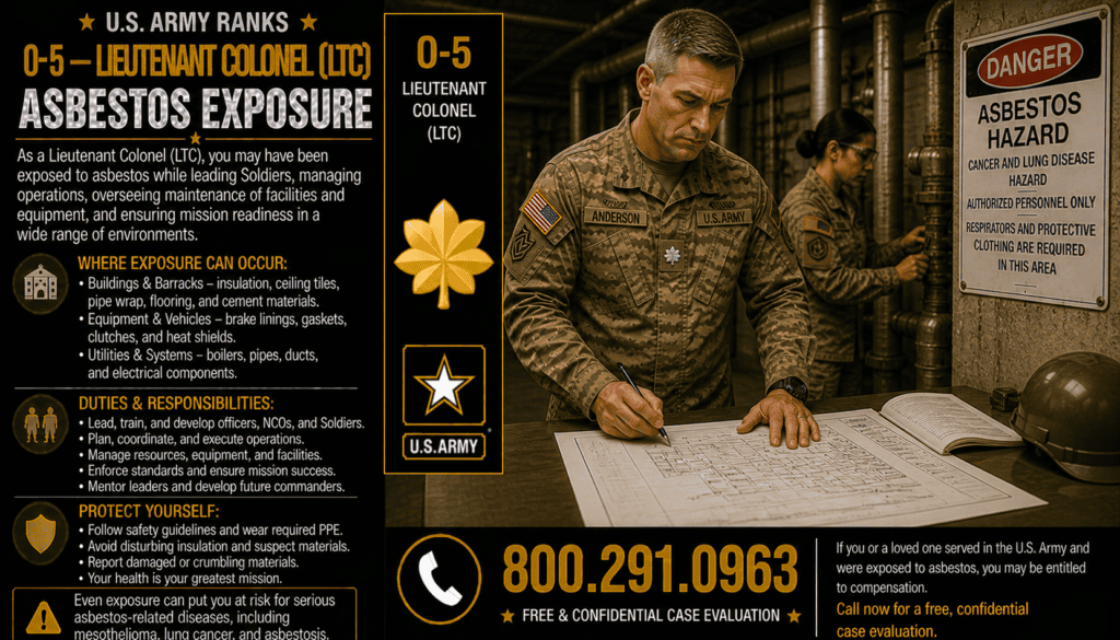 O-5 -Army Lieutenant Colonel (LTC) Asbestos Exposure Mesothelioma Lawsuit