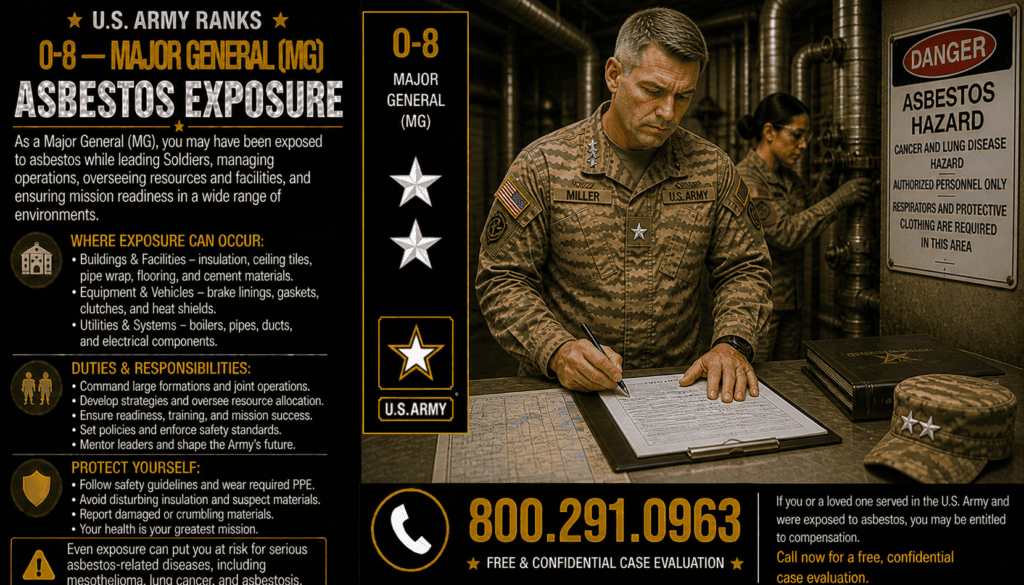 O-8 — Army Major General (MG) Asbestos Exposure Mesothelioma Lawsuit