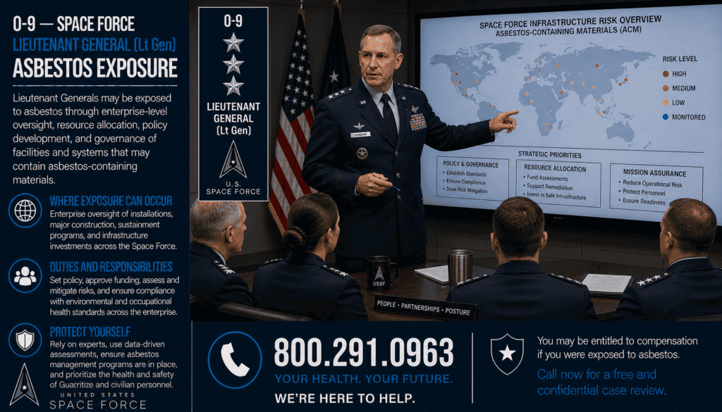 O-9 – Space Force Lieutenant General (Lt Gen) Asbestos Exposure Mesothelioma Lawsuit