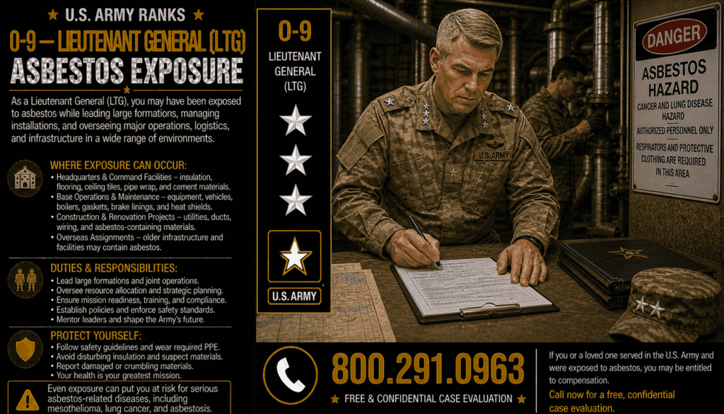 O-9 — Army Lieutenant General (LTG) Asbestos Exposure Mesothelioma Lawsuit
