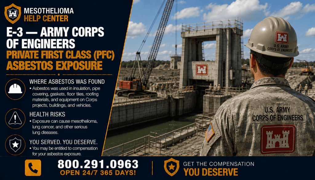 E-3 Army Corps of Engineers Private First Class PFC - Mesothelioma