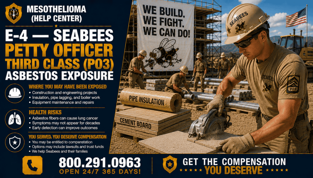 E-4 — Seabees Petty Officer Third Class (PO3) Asbestos Exposure - Mesothelioma and Lung Cancer