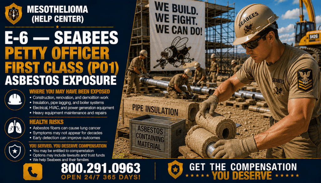 E-6 — Seabees Petty Officer First Class (PO1) Asbestos Exposure - Mesothelioma and Lung Cancer
