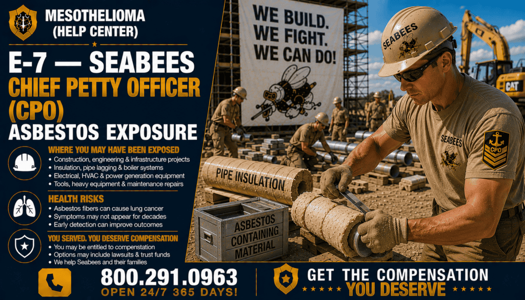 E-7 — Seabees Chief Petty Officer (CPO) Asbestos Exposure - Mesothelioma and Lung Cancer